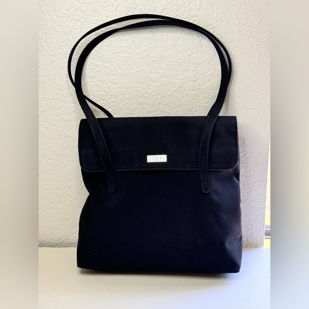 Ralph Lauren Purse Womens Black Canvas Pockets Snap
